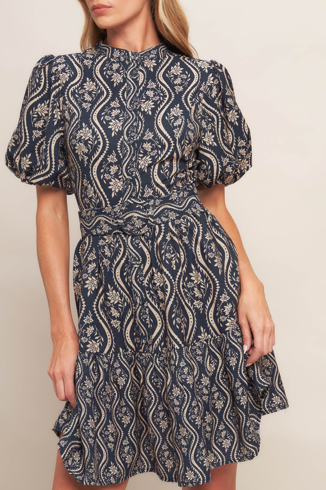 ORNATE BLOOM WOVEN MINI DRESS Flying Tomato